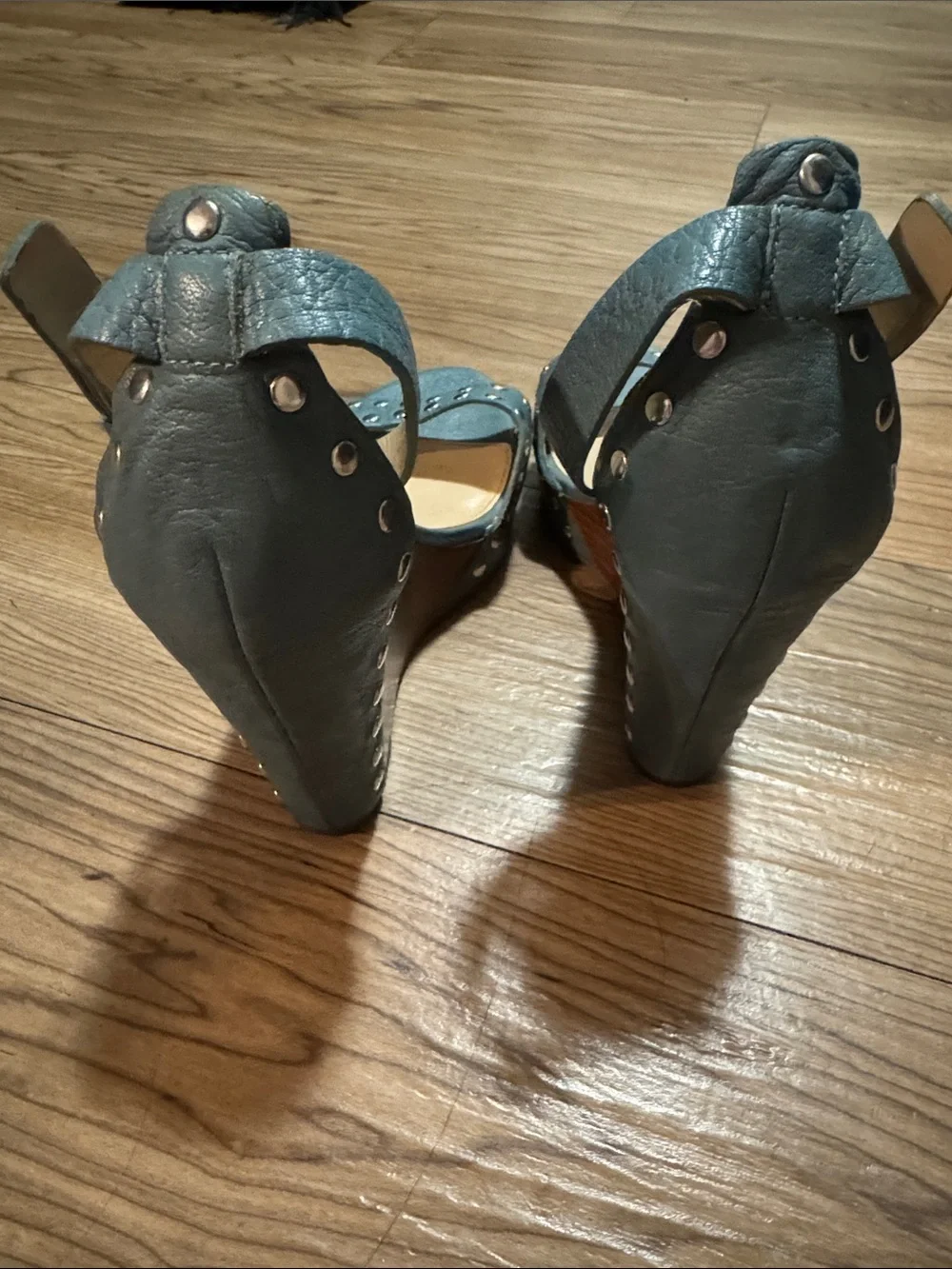 Via Spiga Teal Studded Ankle-Strap Heels